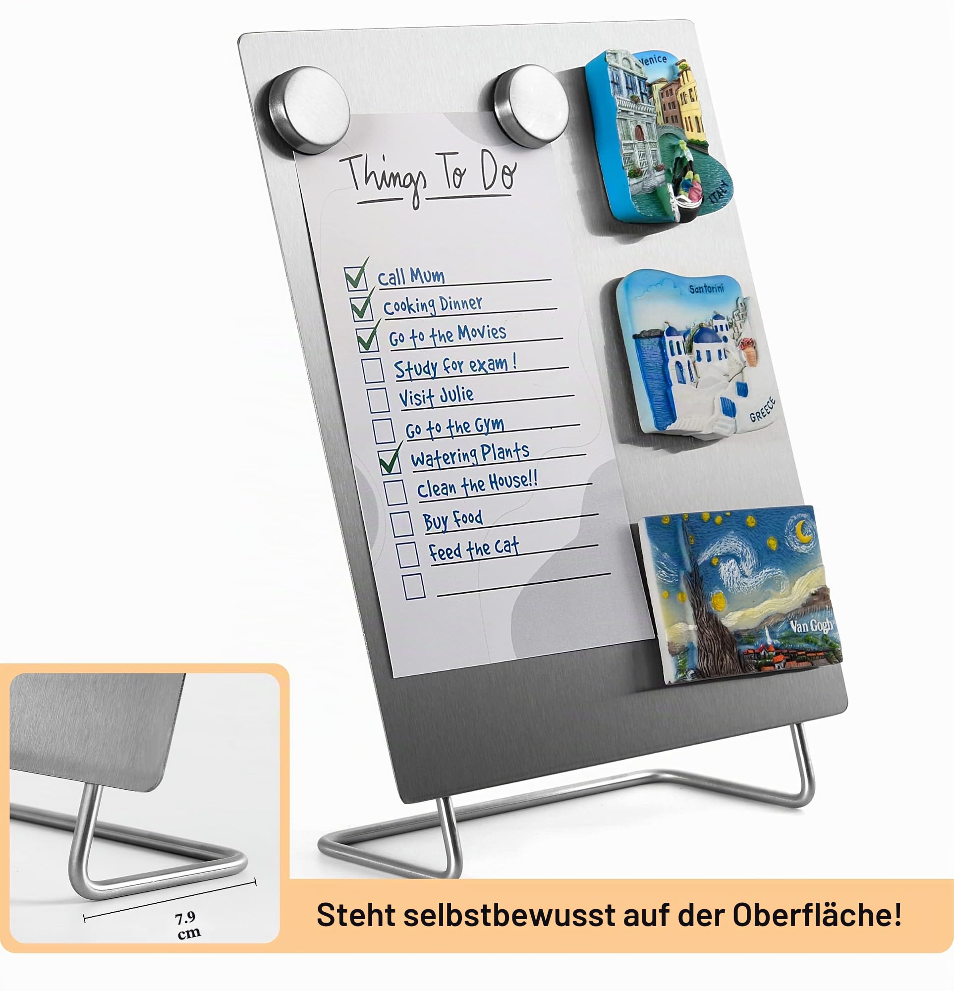 Magnetische Pinnwand mit Ständer - Kleine trocken abwischbare Memo Board - Tischplatte Metall Staffelei für Magnet Display - 10x8 Zoll + 2 Magnete