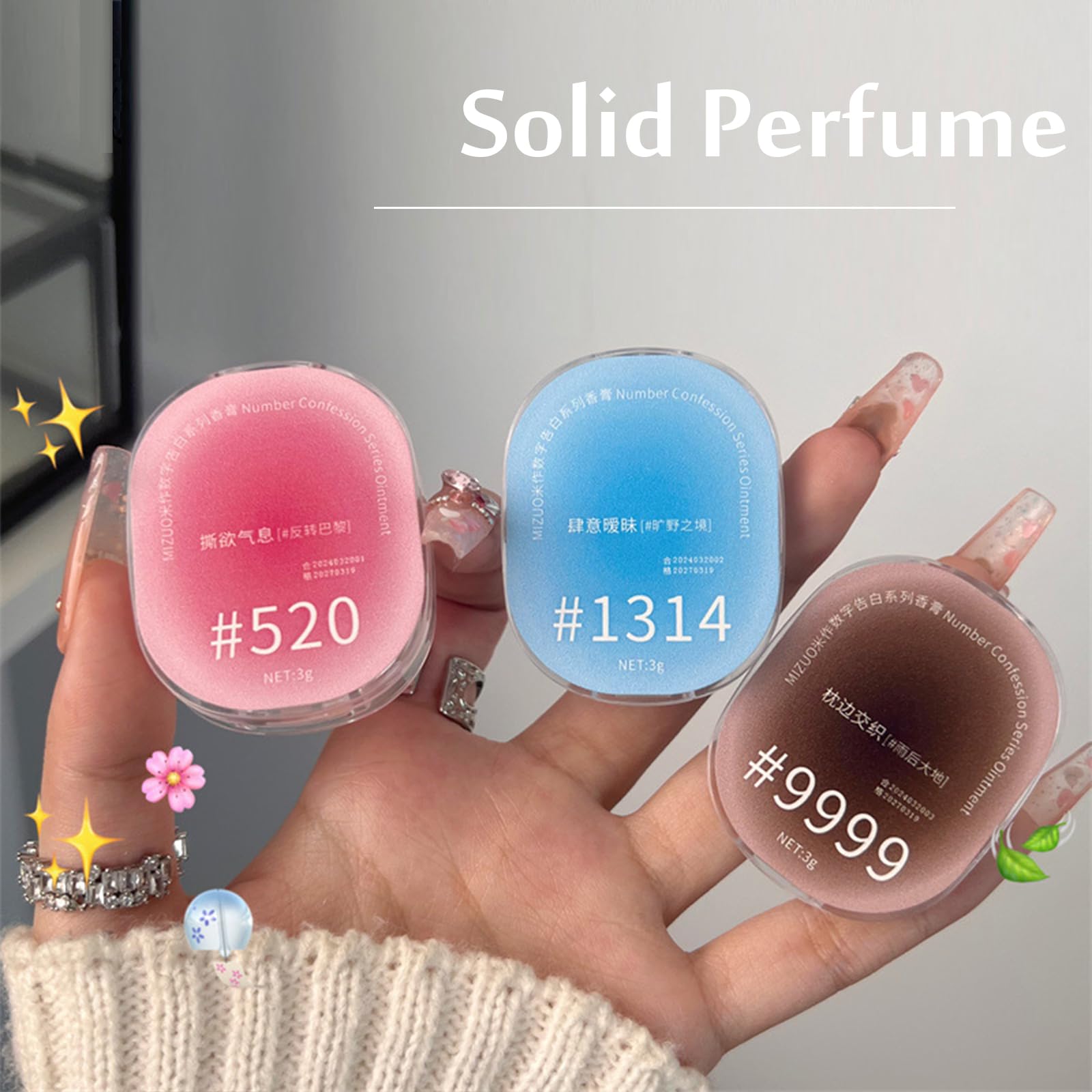 Grospe 3 Pack Solid Balms Set - Solid Perfume Portable Pocket Balm for Travel, Natural Fragrance for Men and Women, Each 0.12 Oz