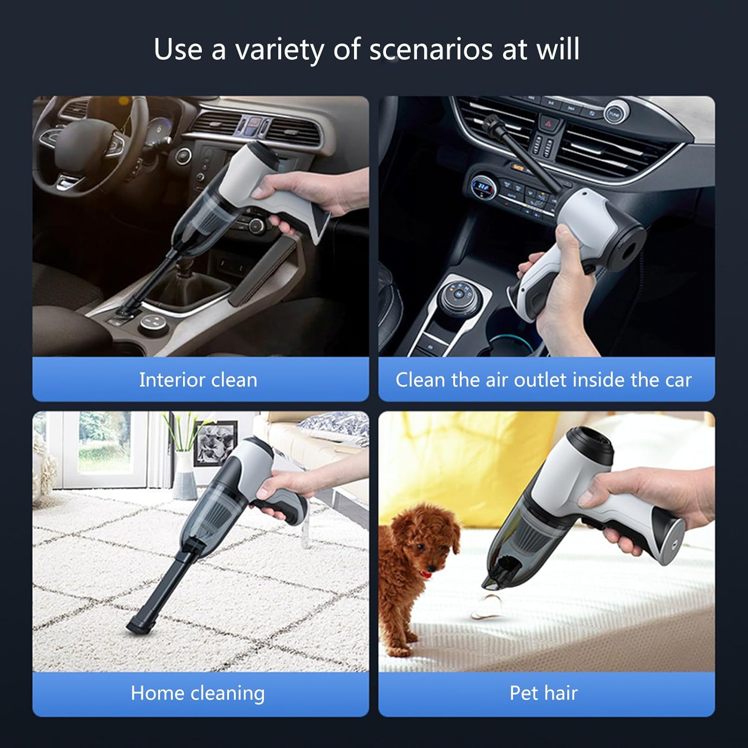 Car Vacuum Portable 9000Pa Powerful Handheld Cordless with 3600mAh Rechargeable Battery for Car Home