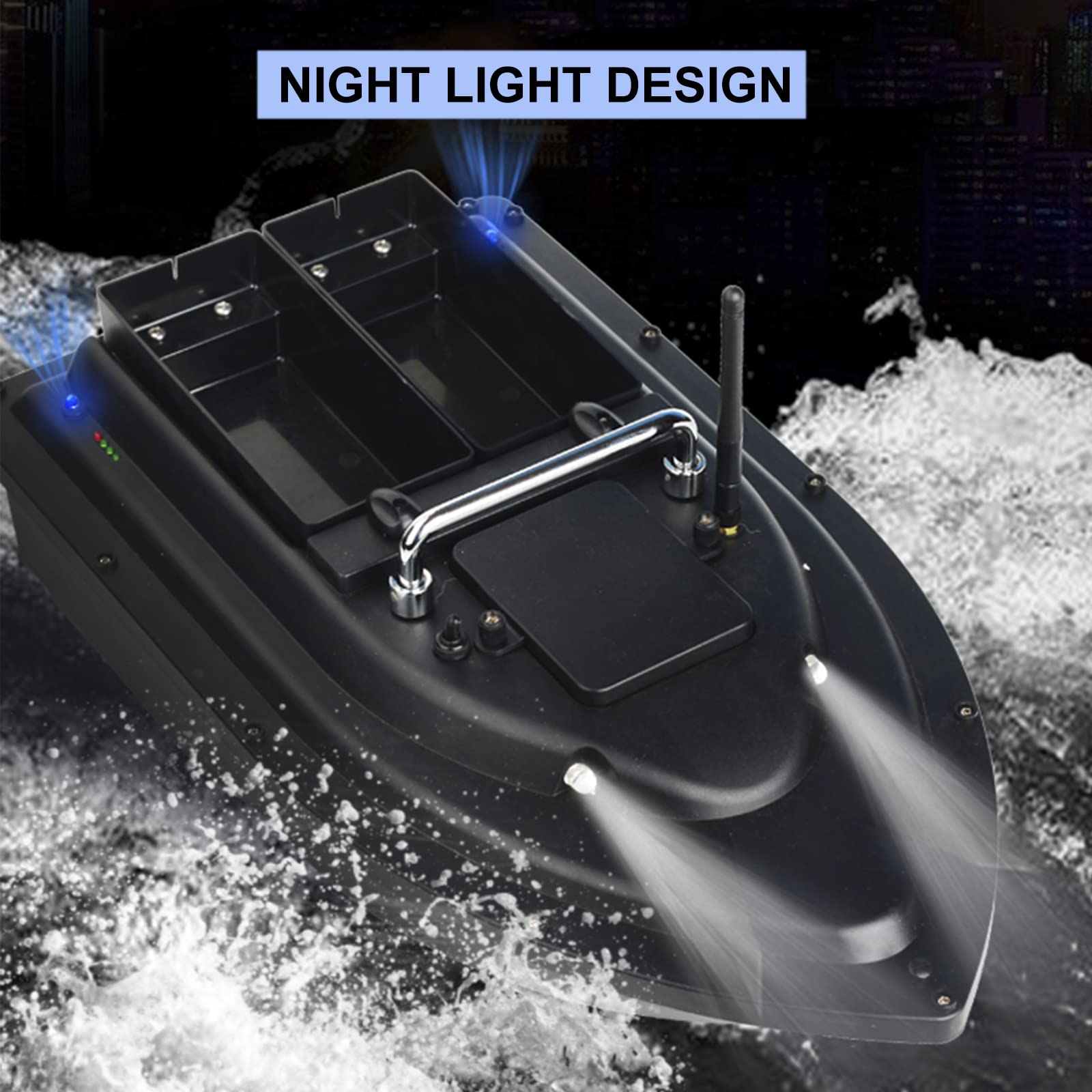 Barco Cebador Carpfishing, Barco Cebador Pesca de Control Remoto 500M de Crucero de Velocidad Fija, Barco de Cebo de Pesca con Luz de Nocturna LED, Carga de 1,5 kg,Rojo,12000mAh