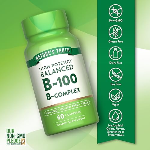 Miniatura 3 de Nature's Truth Complejo de vitamina B | 60 cápsulas | B-100 de alta potencia | Suplemento sin OMG y sin gluten