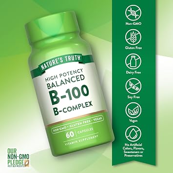 Nature's Truth Vitamin B Complex for Women and Men | 60 Capsules | High Potency B-100 | Vegan, Non-GMO & Gluten Free Supplement
