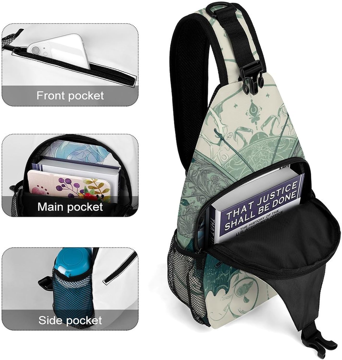 Green Butterfly Sling Crossbody Bag Lightweight Chest Shoulder Backpack for Outdoor Sports