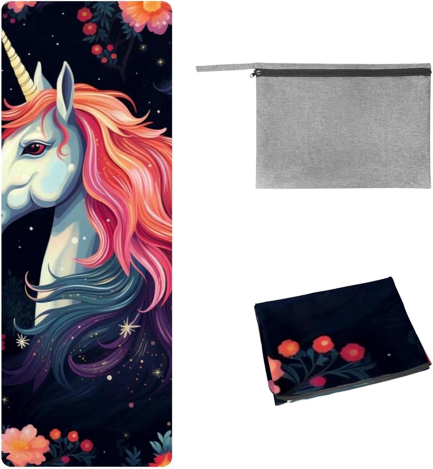 Yoga Towel, Galaxy Unicorn Pattern Non Slip Sweat Absorbent Hot Yoga Mat Towel for Hot Yoga, Pilates and Fitness - 72.8" x 26.8"