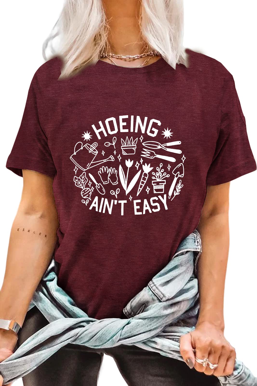 Plant T Shirts for Women Hoeing Ain't Easy Shirt Gardener Botanical Graphic Tee Plant Lovers Funny Summer Causal Top