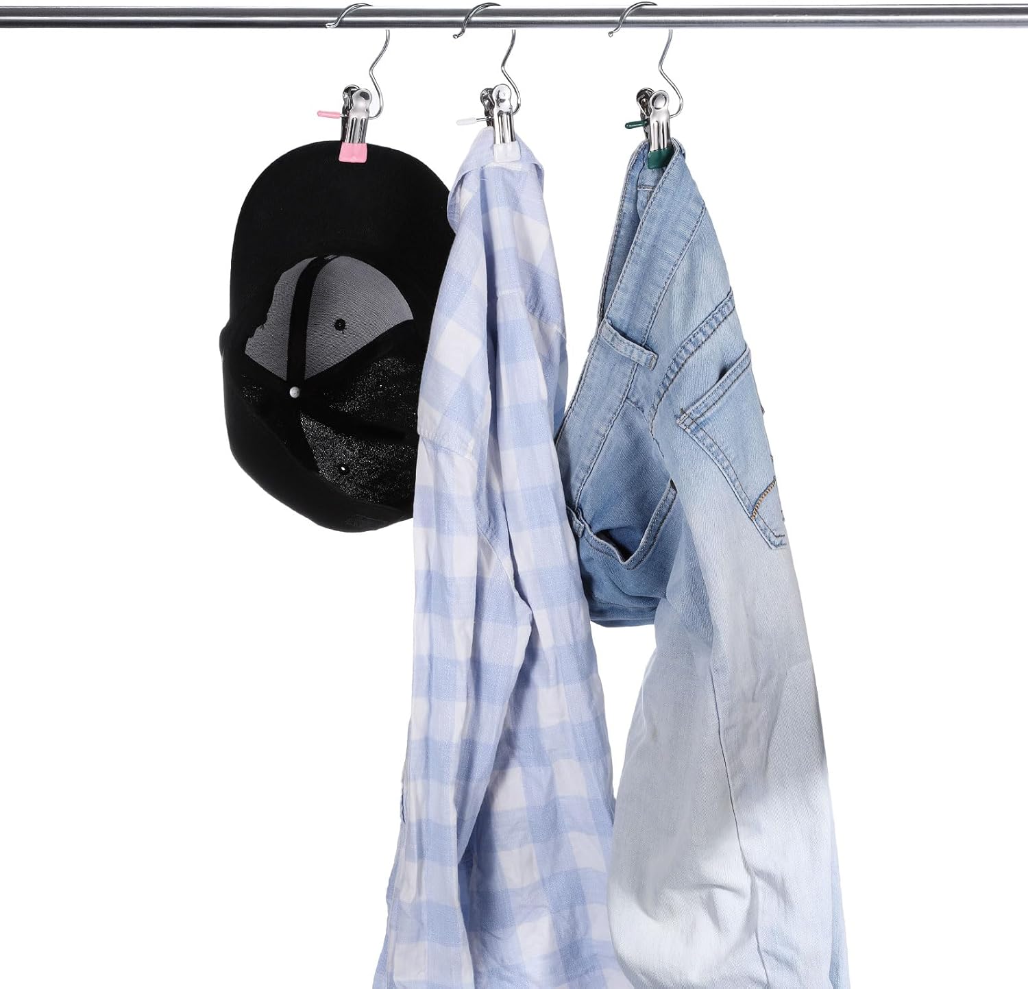 uxcell 150Pcs Boot Hangers for Closet, Stainless Steel Laundry Hooks Portable Single Hanging Clips for Clothes Socks Hat Jeans Towels Home Travel, Black