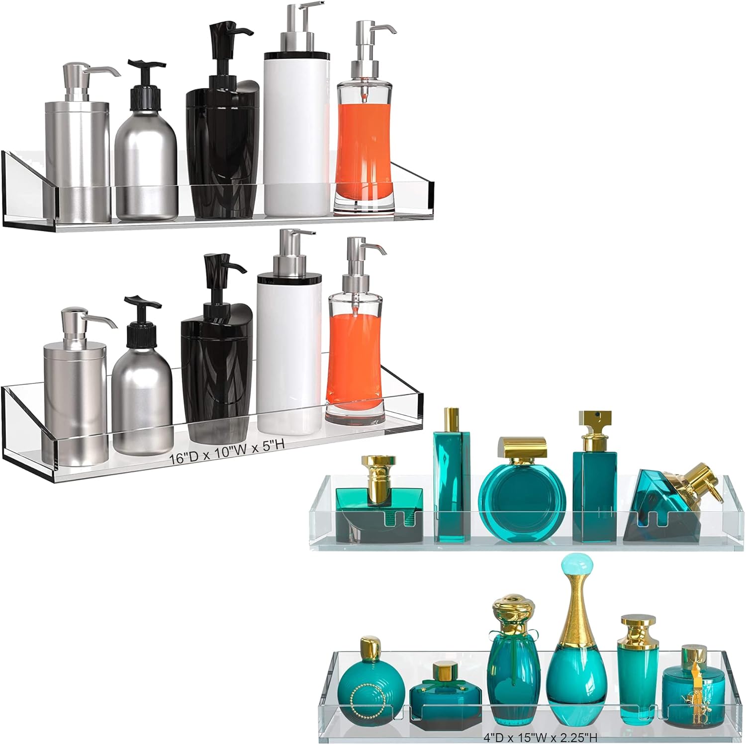 Vdomus Acrylic Bathroom Shelves, Wall Mounted no Drilling