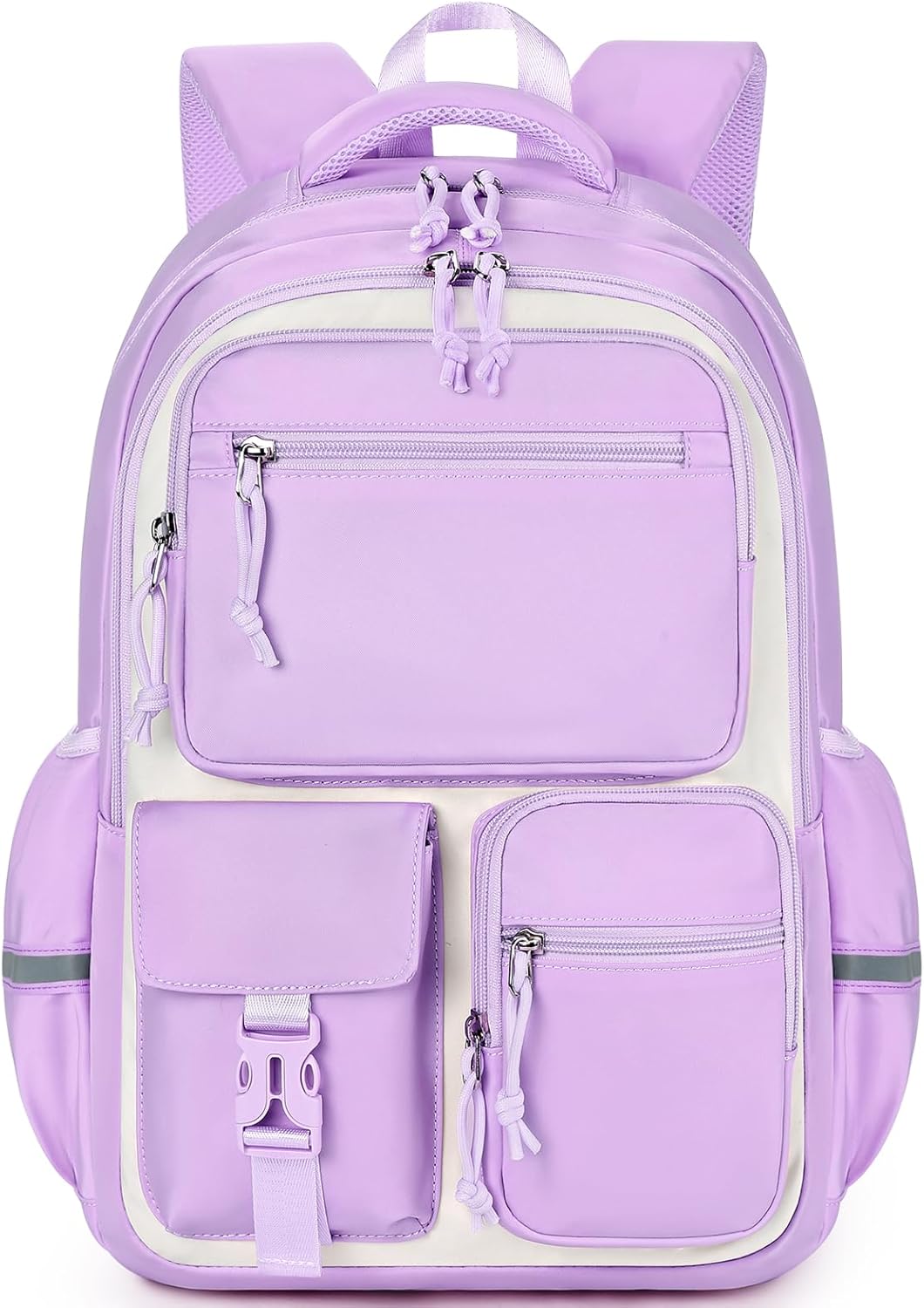 mibasies School Backpack for Teen Girls: 17.9 IN Backpack for Women with Laptop Compartment for Middle High Elementary School College Travel- Kids Bookbag Light Purple Beige - Image 3