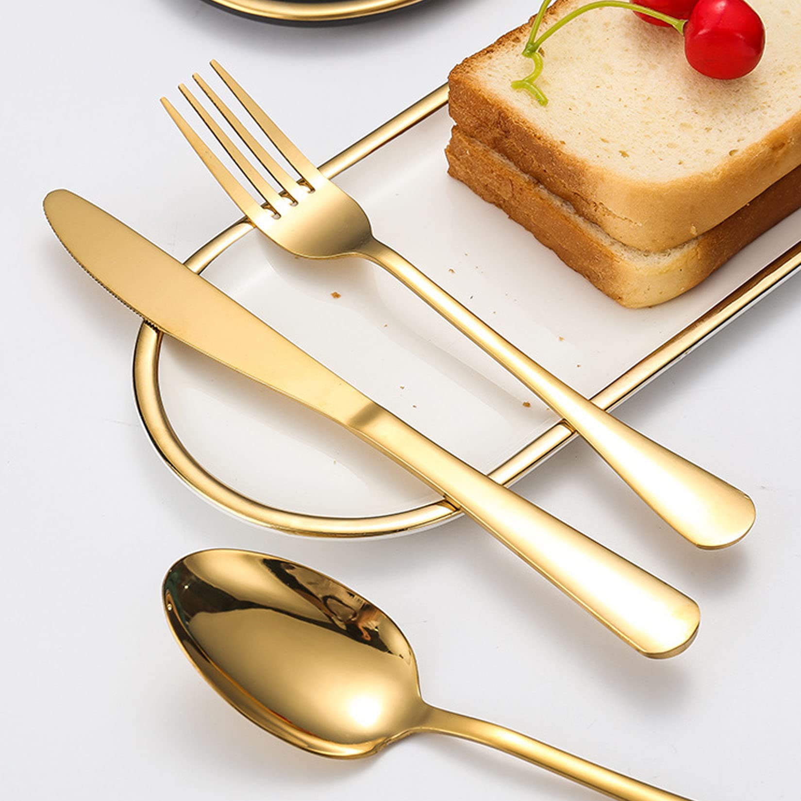 Ensemble D'argenterie Avec Support De Rangement, Ensemble De Couverts Réutilisables En Acier Inoxydable, Couteau Occidental, Fourchette Et Cuillère 24 Pièces, Passe Au Lave-Vaisselle,D'or