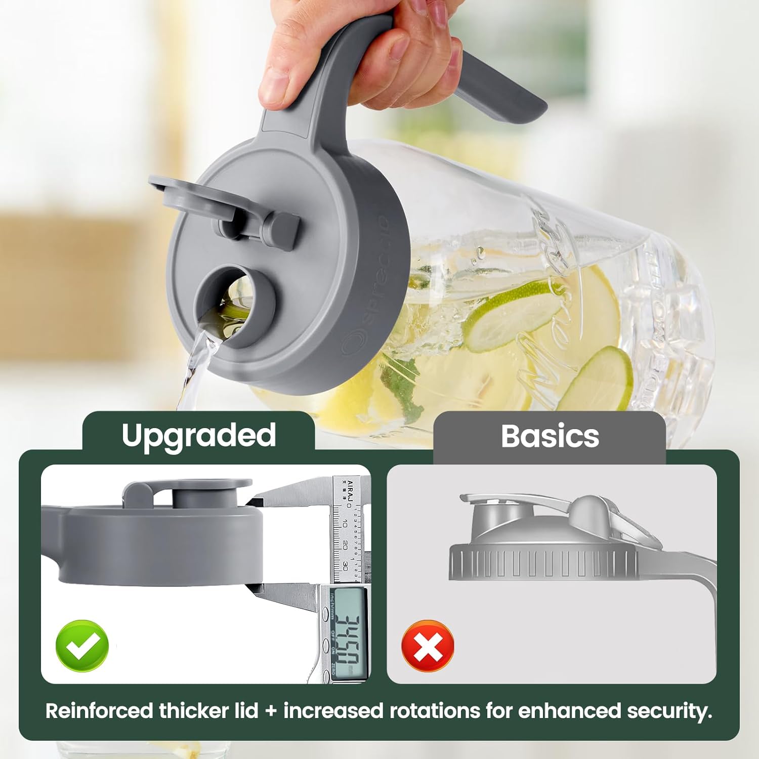 Mason Jar Pitcher - Airtight & Leakproof Glass Pitcher with Lid, Perfect for Breastmilk, Cold Brew, and Sun Tea, 2 Quart (64 oz) Mason Jar with Pour Spout Lid - Image 4