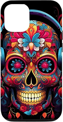 Vista 27 de iPhone 13 Pro Max Calavera Calavera Calavera Sugar Skull con auriculares - Funda temática musical