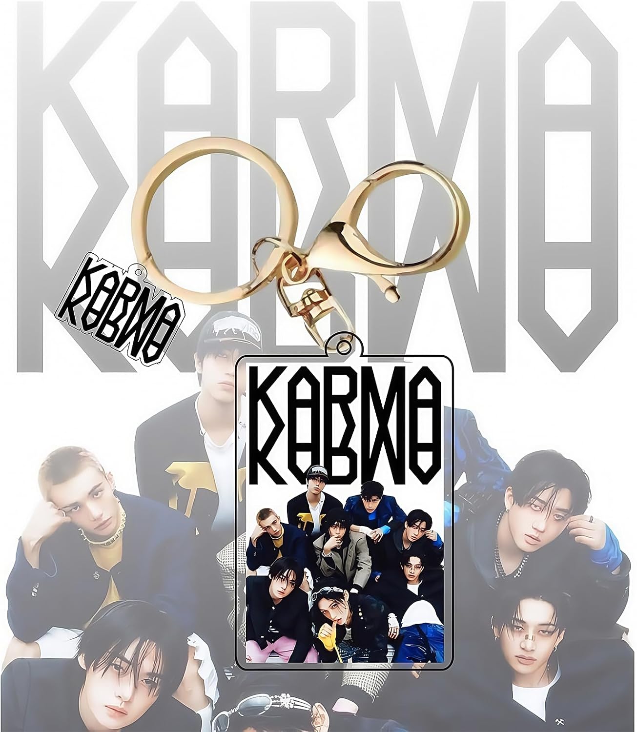 Stray Kids KARMA Album Gift Box Set, Including 55PCS Photocards, 100PCS Album Sticker Pack, 1 Lanyards, Card Holder, 1Keychain and 2 Badge
