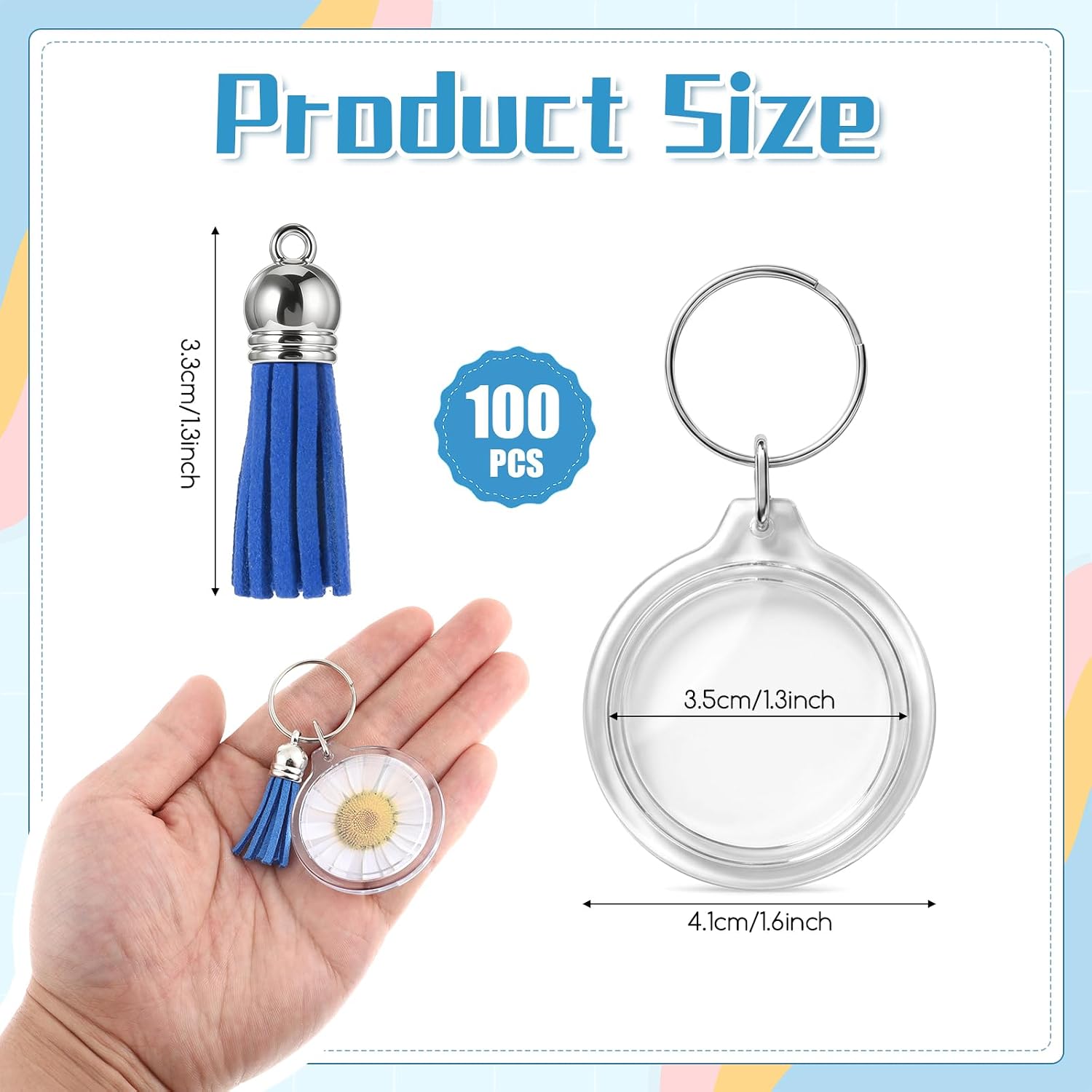100 Sets Acrylic Photo Frame Keychain, Clear Acrylic Photo Keychain