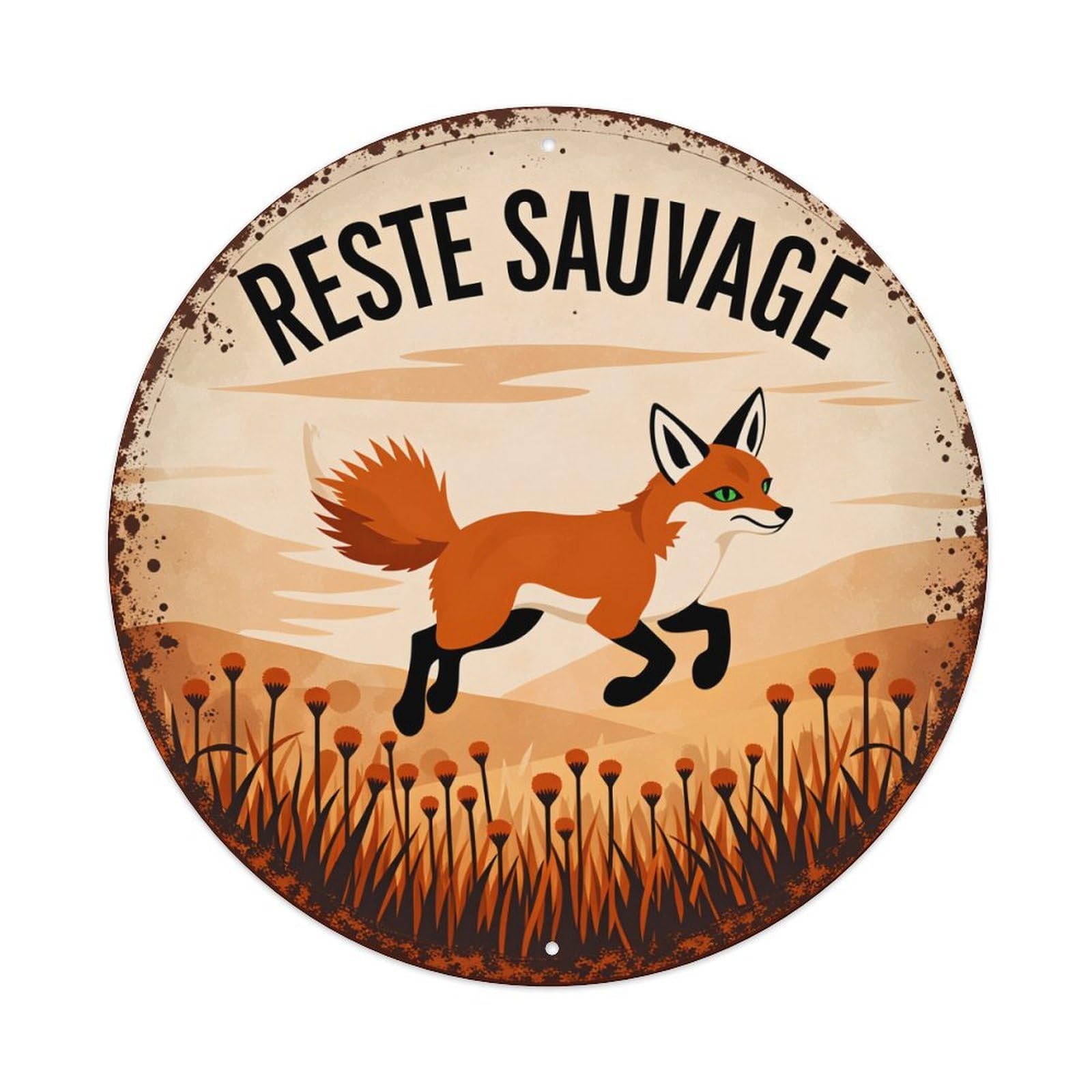 Fox Running In Field With Flowers Metal Tin Sign Vintage Garden Bedroom Cafe Bar Man Cave Home Wall Decor Metal Poster 8x8 inches