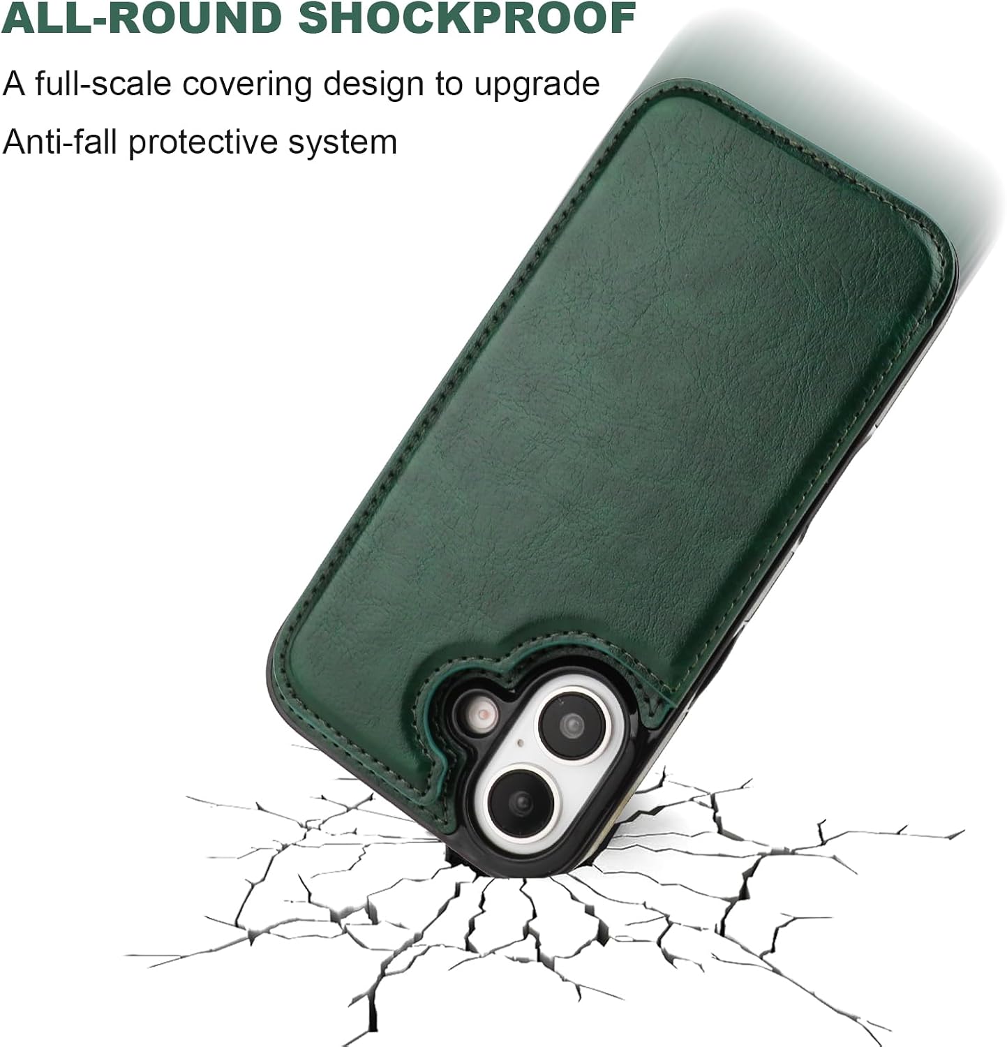 ONETOP Compatible with iPhone 16 Wallet Case with Card Holder, PU Leather Kickstand Card Slots Case, Double Magnetic Clasp and Durable Shockproof Cover 6.1 Inch (Green)