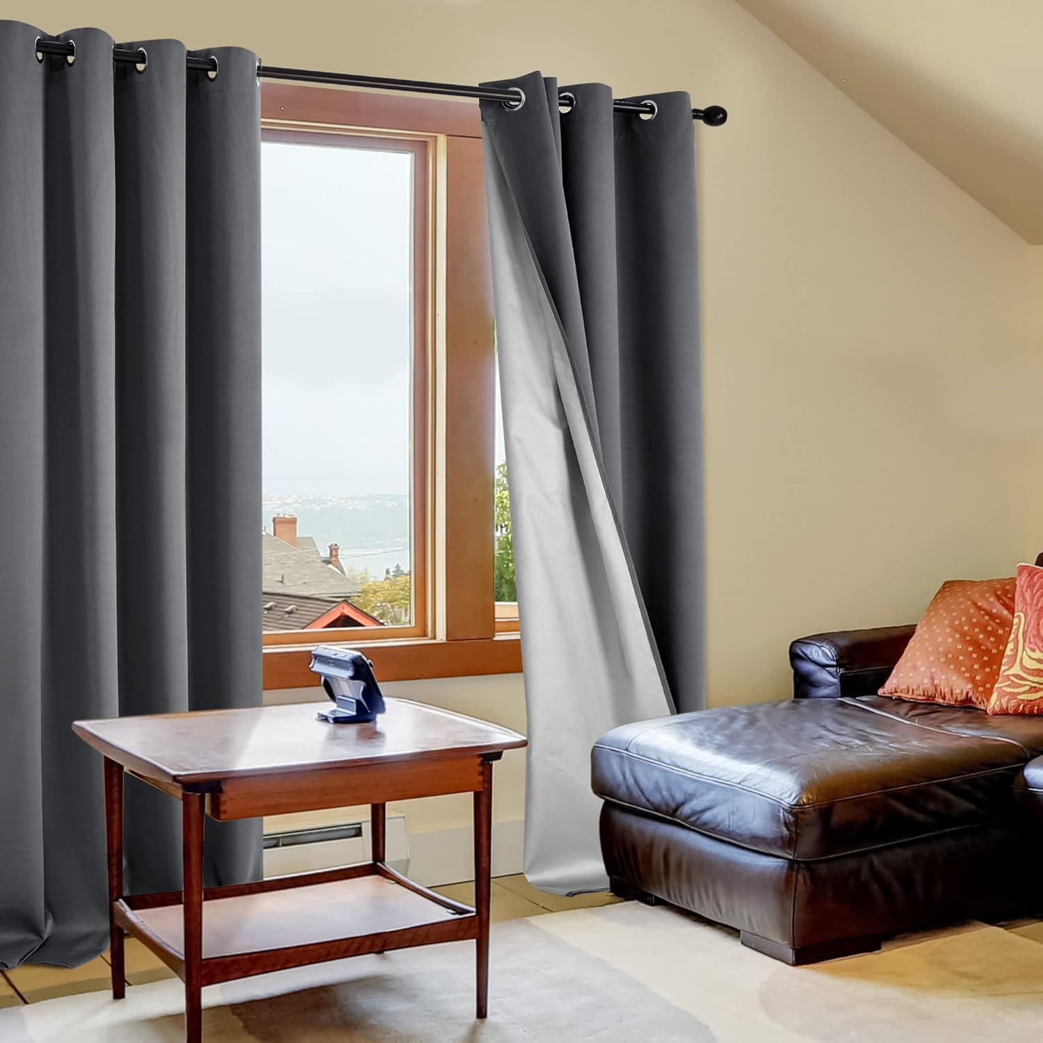 Deconovo Blackout Curtains for Bedroom Grommet Solid Thermal Insulated Curtain Heat Blocking Room Darkening Energy Saving Drapes 2 Panels, Dark Grey, 52W x 84L