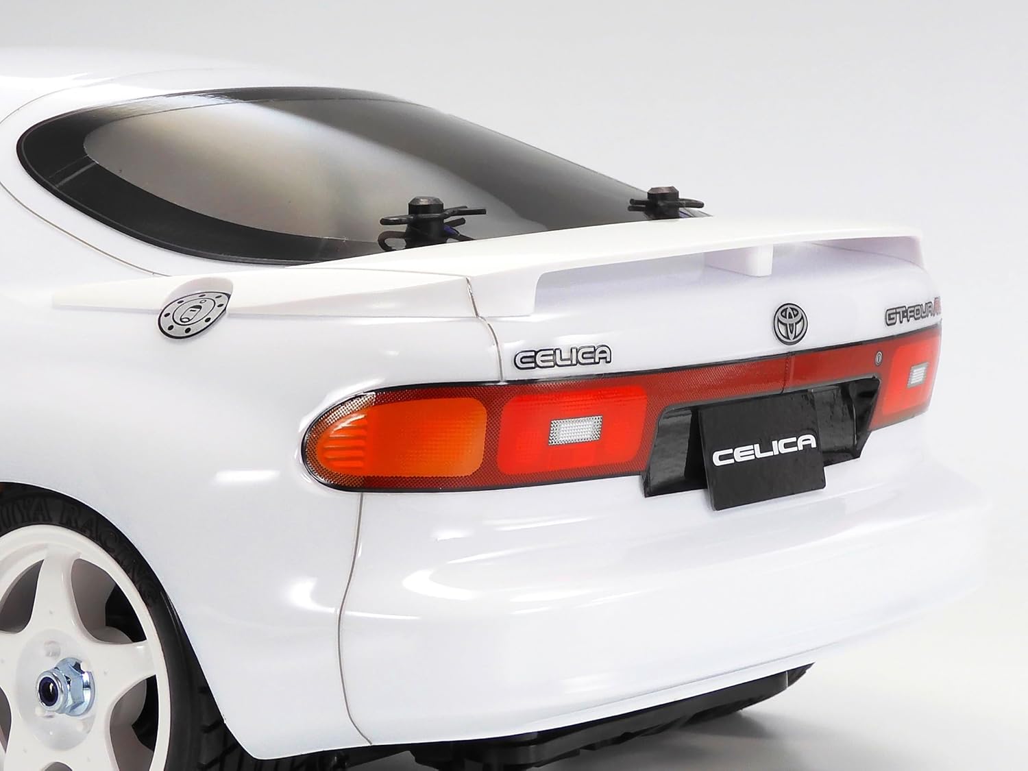 Rear detail of TAMIYA RC Toyota Celica GT-Four with taillights and spoiler