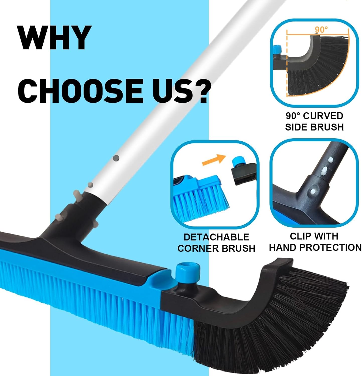 Poolvio 22" Extra-Wide Pool Brush Head, Heavy-Duty Pool Scrubber Brush with Detachable Corner Brush & Strong Nylon Bristles for Walls & Floors in Above-Ground and Inground Pools (Blue) - Image 3