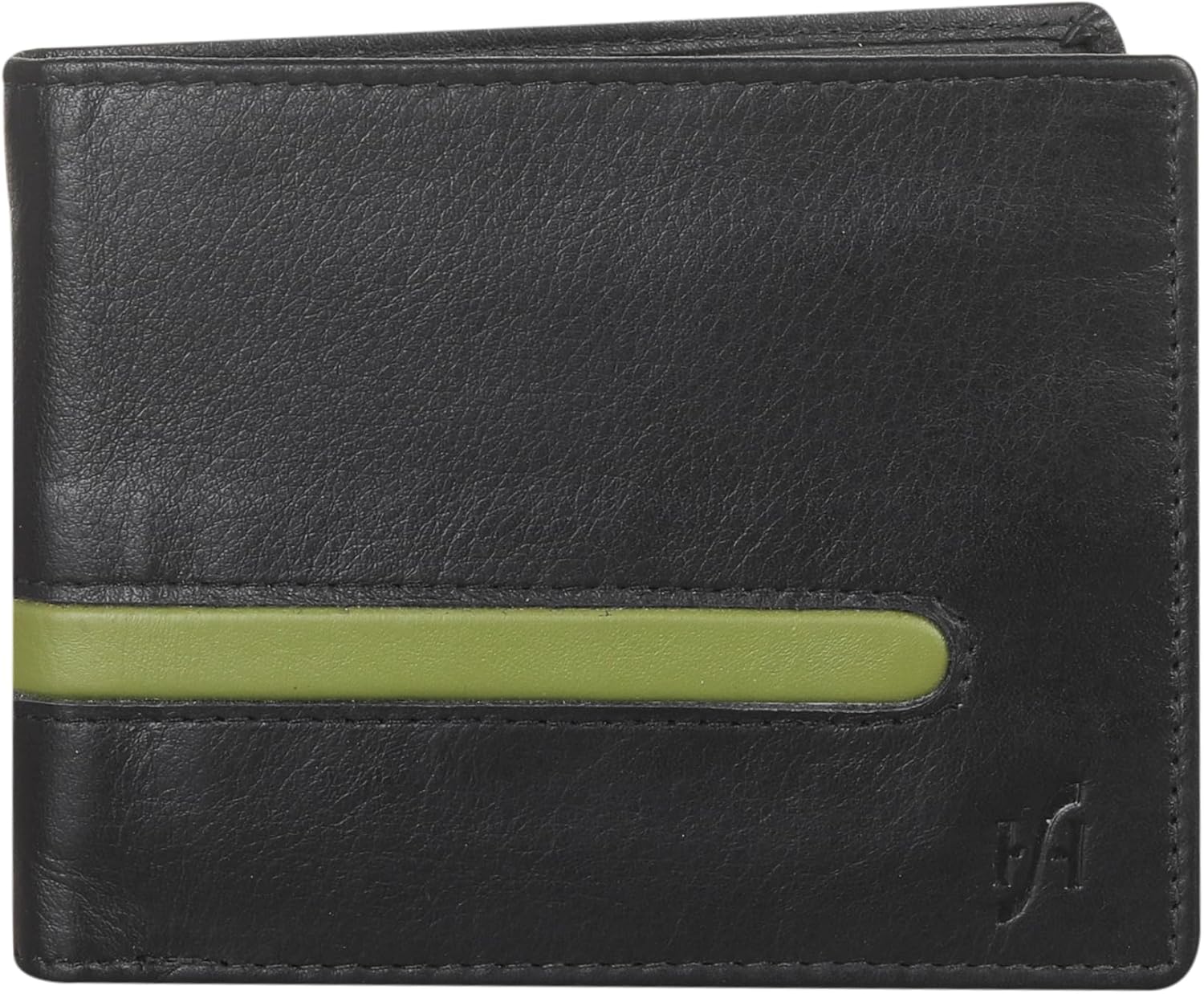 STARHIDE Men's Leather Tri Fold Wallet Credit Card Slots, Id Window Black/Green
