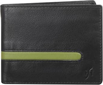 STARHIDE Mens Leather Tri Fold Wallet Credit Card Slots, Id Window Black/Green