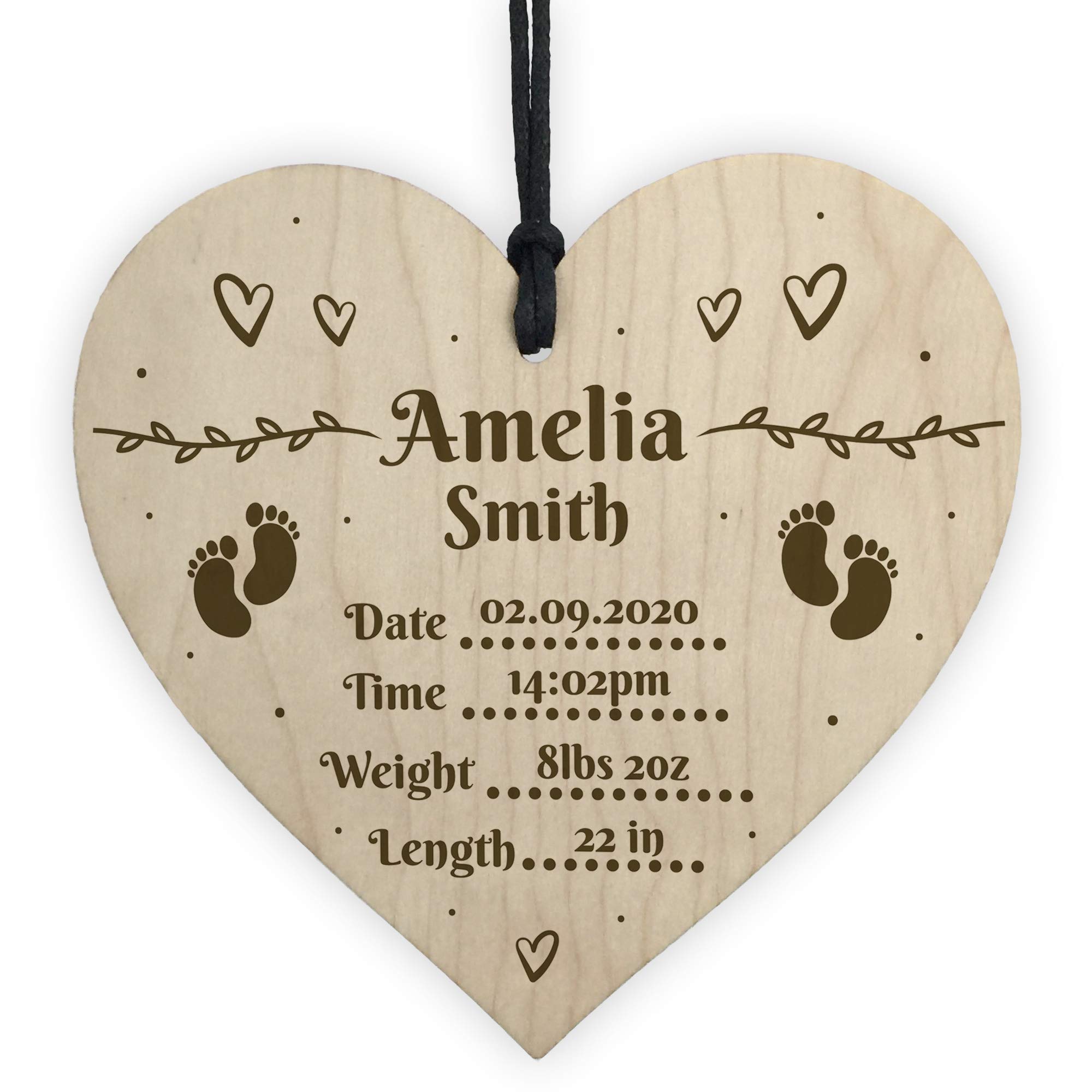 Personalised New Baby Gift Birth Details Wooden Heart Nursery Gift Keepsake