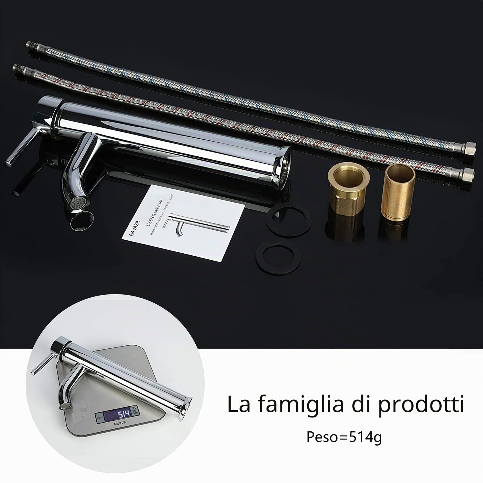 Rubinetto Bagno Lavabo, per Miscelatore Lavabo Alto e Lavandino Bagno, e Fredda e Calda Regolabile Rubinetto. Finitura Cromata Lucida, Struttura in Metallo di Alta Qualità.