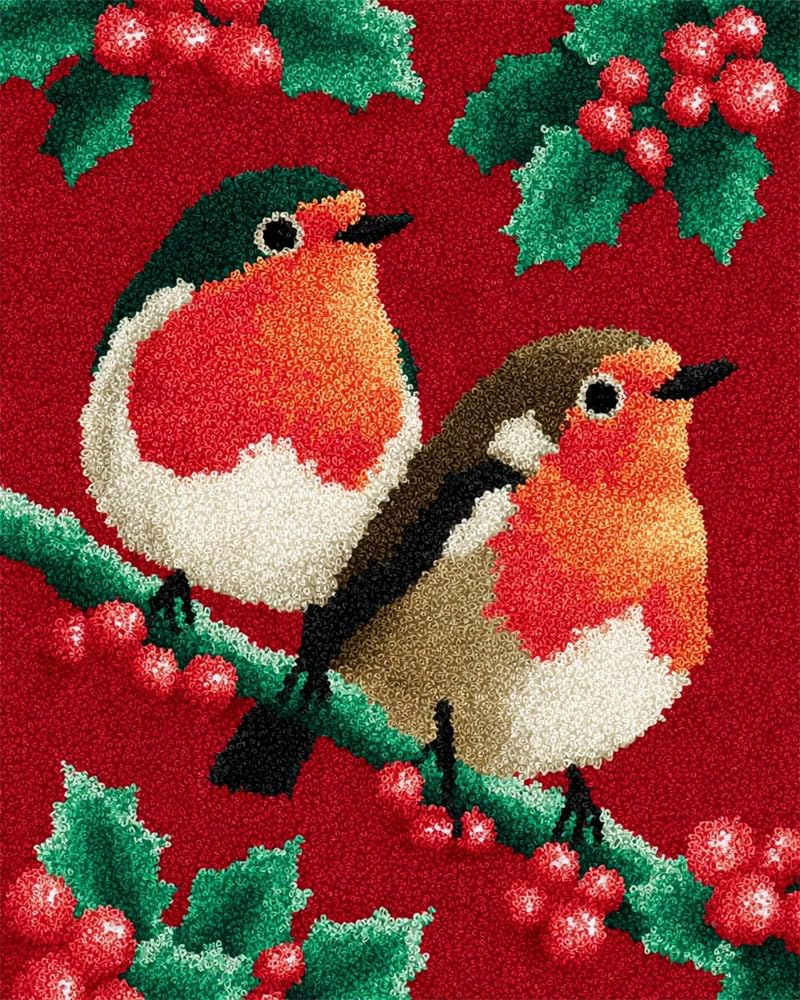 FWRTYCB Latch Hook Rug Kit,Christmas Robin Birds Xmas