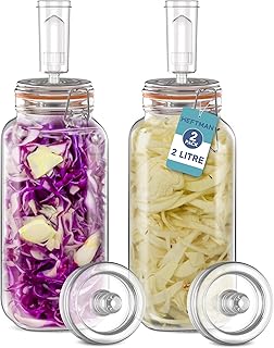 HEFTMAN Gärglas mit Luftschleuse, 2 l, ideal für sichere Gärung, Silikondeckel und Gärgewichte, 2 Stück