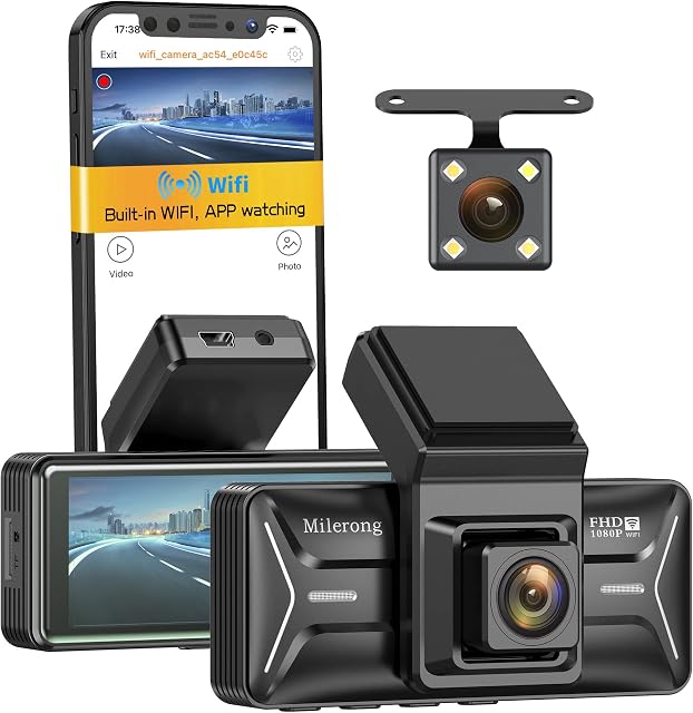 Dash Cam Front and Rear, FHD 1080P WiFi Dash Cam Smart, Dash Camera with SD Card, 3.16" Screen Car Dashcam with Enhanced Night Vision,Adjustable Car Camera, 24Hrs Parking Mode, Motion Detection,WDR