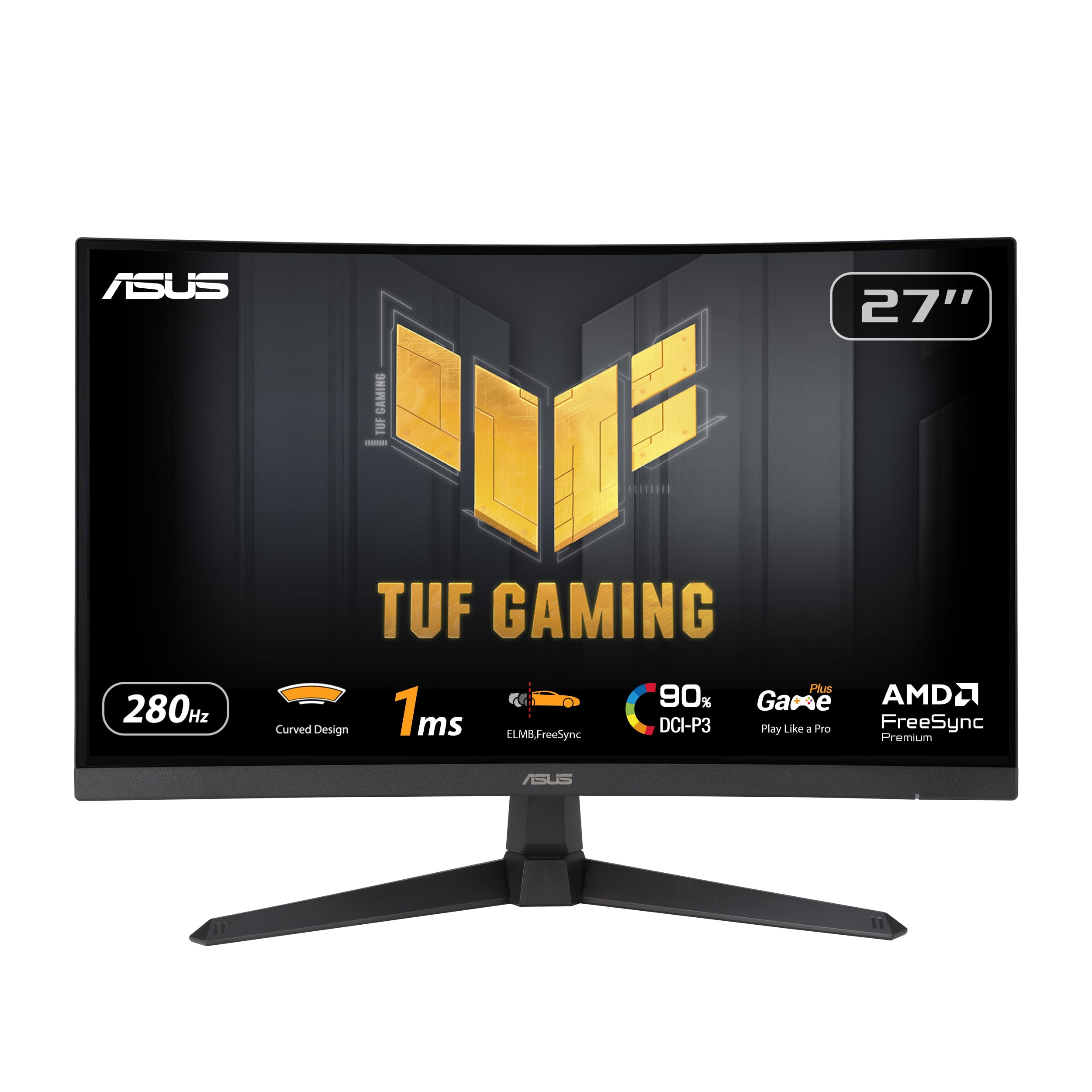 ASUS TUF Gaming VG27VQM1B - Monitor Gaming de 27 Pulgadas Full HD, Curvo, 280 Hz, ELMB, 1 ms de Tiempo de Respuesta, FreeSync Premium, 90% DCI-P3, DisplayWidget Center | ELMB Sync, 1ms, 90% DCI-P3, altavoces integrados, FreeSync Premium, curva 1500R, cent