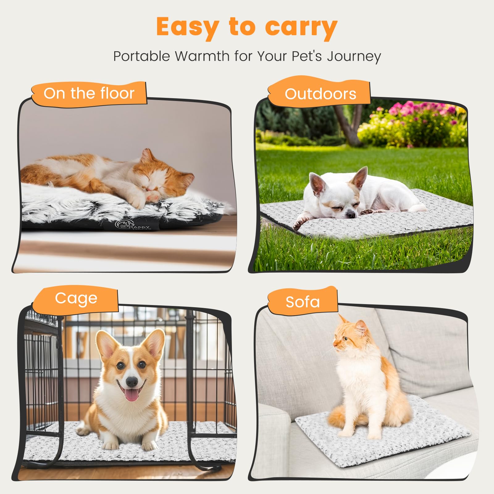 HAPPY HACHI Tapis Chauffant Chat Chien, 60×45 cm Coussin Auto-Chauffant Chat Tapis sans électricité & Batteries Couverture Chauffante Lavable Antidérapante pour Chien
