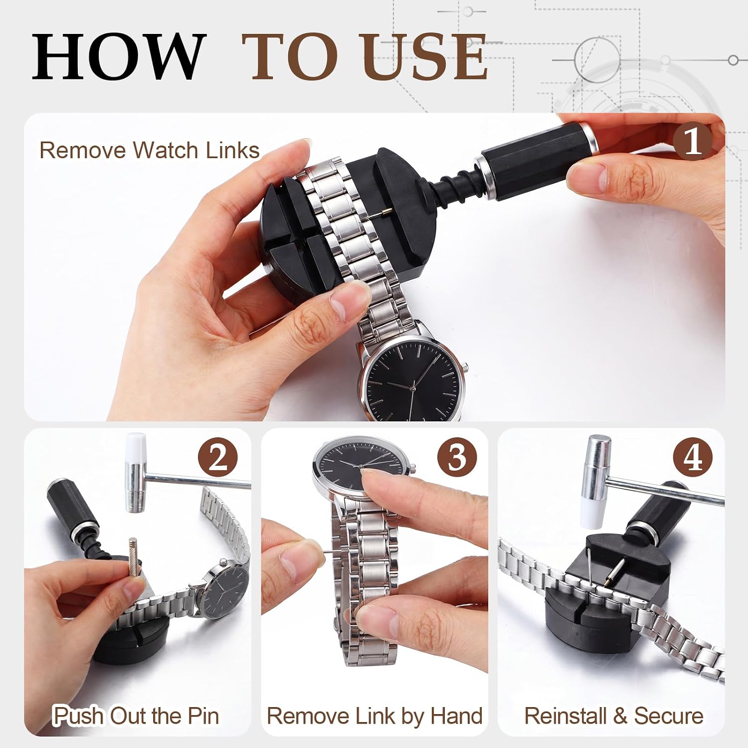 Watch Band Repair Tool Kit with Watch Link Remover Kit and Spring Bar Plier Tool Set, Complete Watches Sizing Adjustment Set for Metal Strap Pin Replacement, Bracelet Maintenance