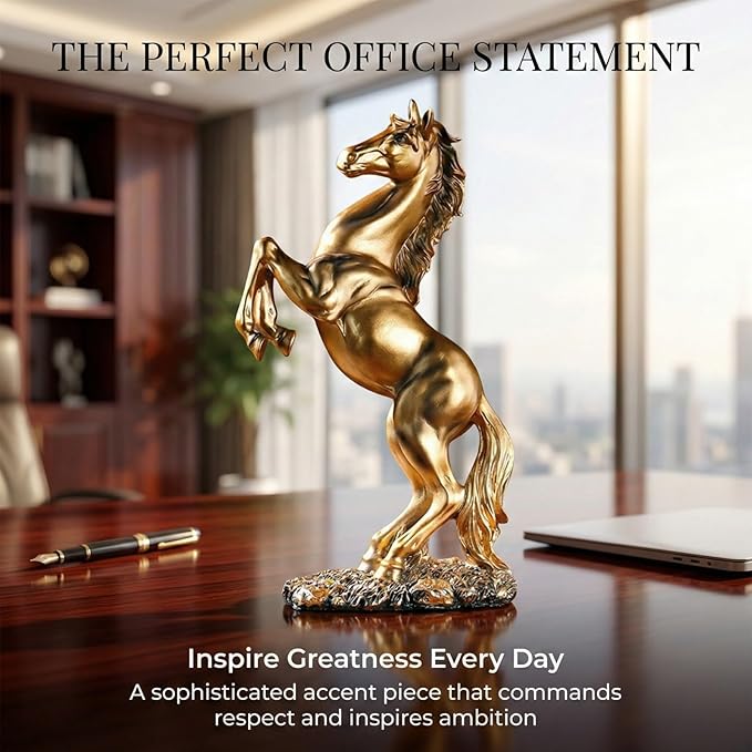 Estatua de caballo de resina dorada 30,99 cm decoración hogar miniatura 6