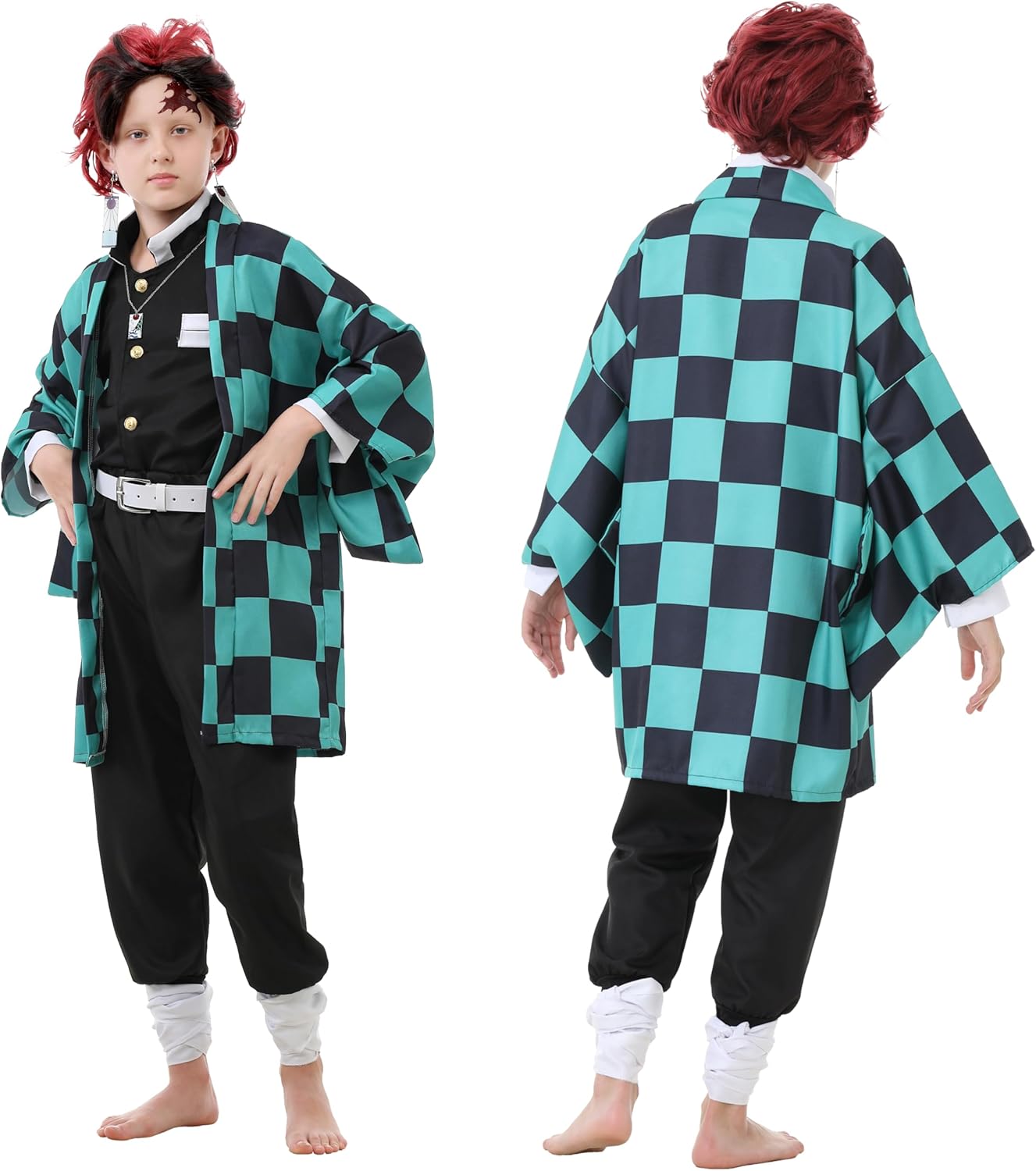 Anime Kimono Costumes Men Boys Halloween Cosplay Green Outfits Cape Festival Uniform Dress Up with Wig - Image 4