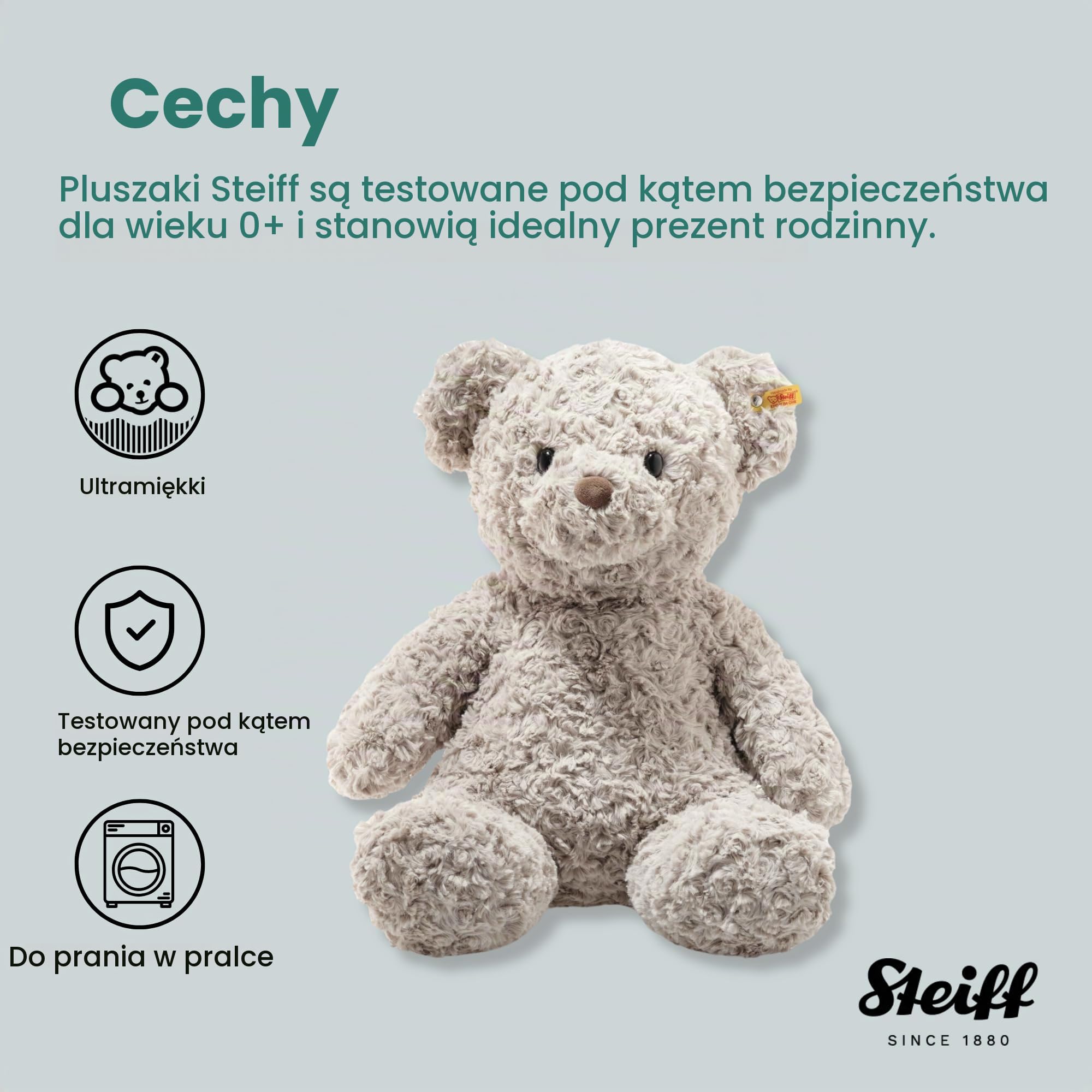 Steiff Pluszowy miś miś, słodka pluszowa zabawka z oczami z tworzywa sztucznego, dla dzieci, chłopców i dziewczynek, Soft Cuddly Friends, pluszowa zabawka 48 cm, jasnoszara, 113482