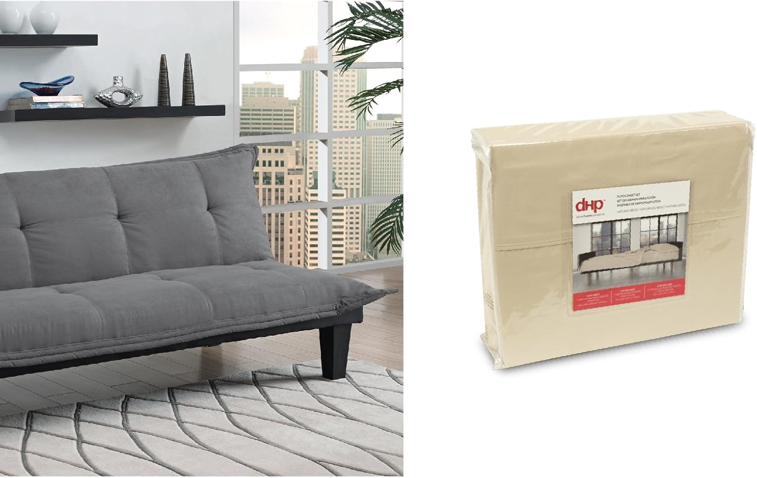 DHP Lodge Convertible Futon Couch Bed, Gray, and Futon