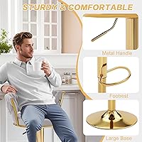 Vista 6 de VECELO Bar Stools Set of 2, Adjustable Barstools Counter Height Stools with Back and Arm, Velvet Woven Kitchen Island Stools w/Gold Metal Leg &