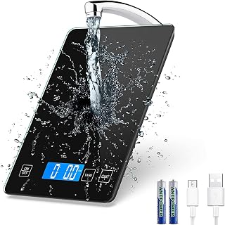 Digital Kitchen Scales, USB Rechargeable Food Scales, Waterproof Accurate Precision Electronic Cooking Food Weighing Scales, 15kgs/1g, Black