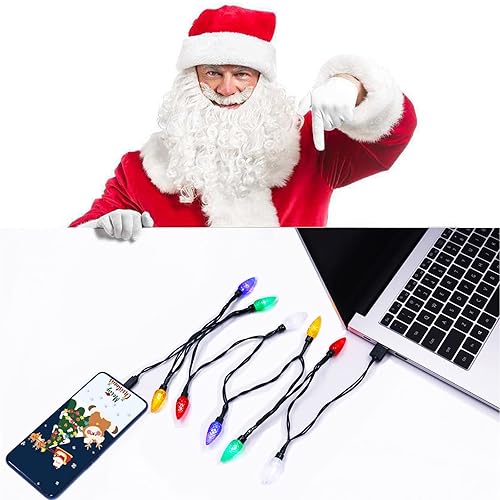 Miniatura 7 de Cable de carga para teléfono con luz navideña, cable de carga de luces navideñas para automóvil, USB-A a tipo C de 55 pulgadas, 10 LED compatible