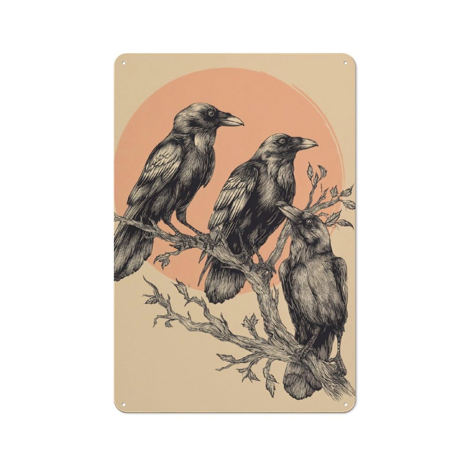 Raven Trio Perched Rustic Metal Sign 30x20cm, Country Vintage Country Wall Plaque for Cottage, Kitchen, Hallway Or Breakfast Nook