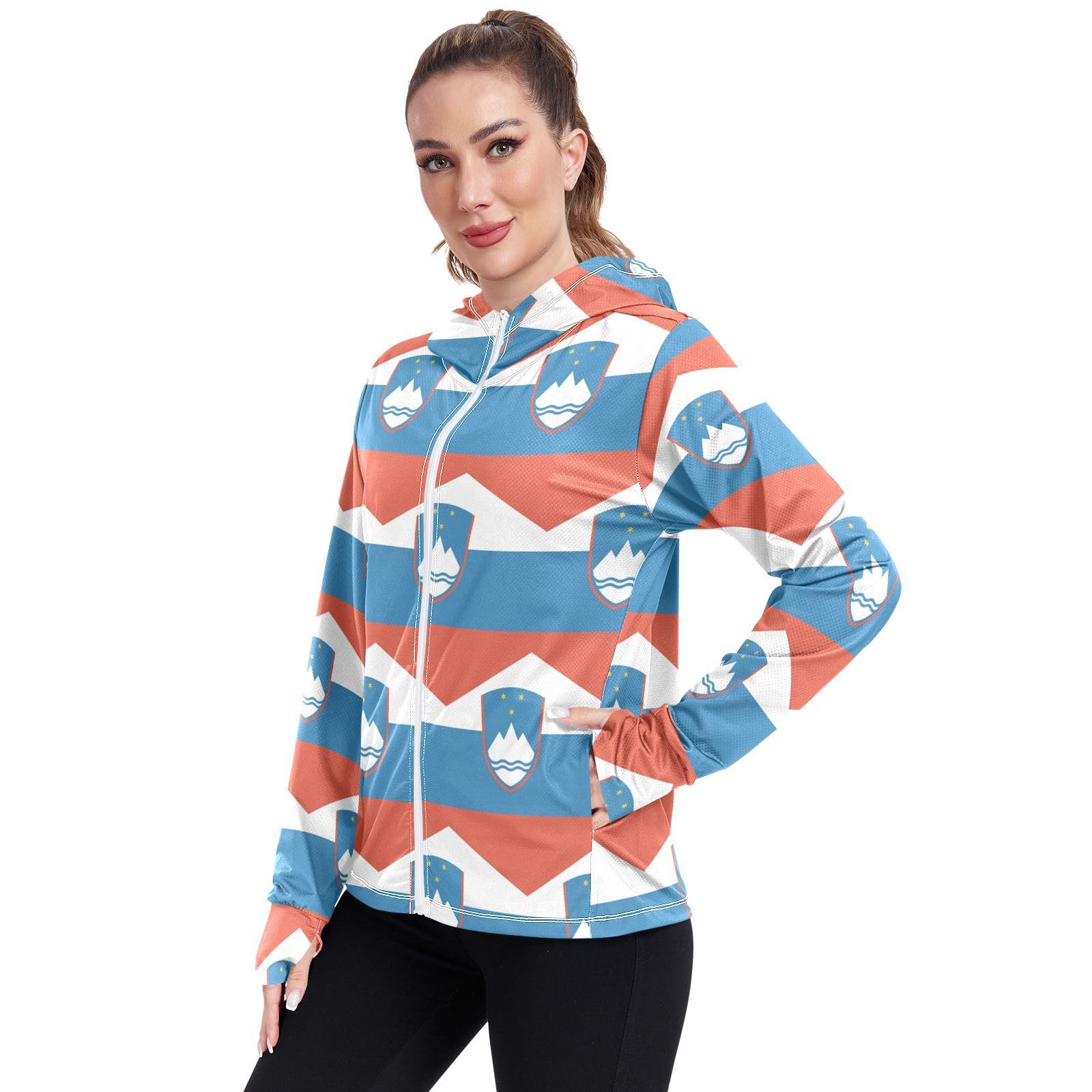 Vnurnrn Slovenia Flag Women's UPF 50+ Sun Protection Hoodie Jacket Lightweight Long Sleeve Sun Shirt with Pocket