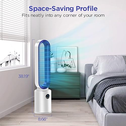 Miniatura 7 de Ventilador de torre sin aspas, ventilador de torre silencioso de 38 pulgadas con control remoto, 24 velocidades, temporizador de 12 horas,