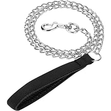 SGODA Metal Chain Heavy Duty Dog Leash, Chew Proof Dog Leash with Soft Handle for Over 50 lbs Large Size Pets Walking4 ft. x 4.0 mm Black