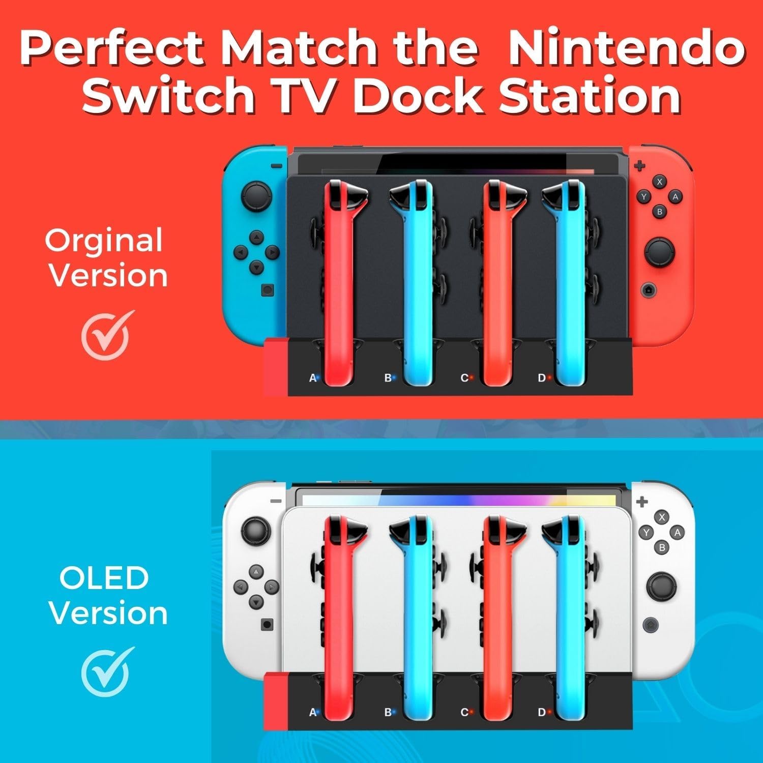 TNP Joy-Con Charging Dock Add-On for Nintendo Switch, Green/Blue, 4-Port