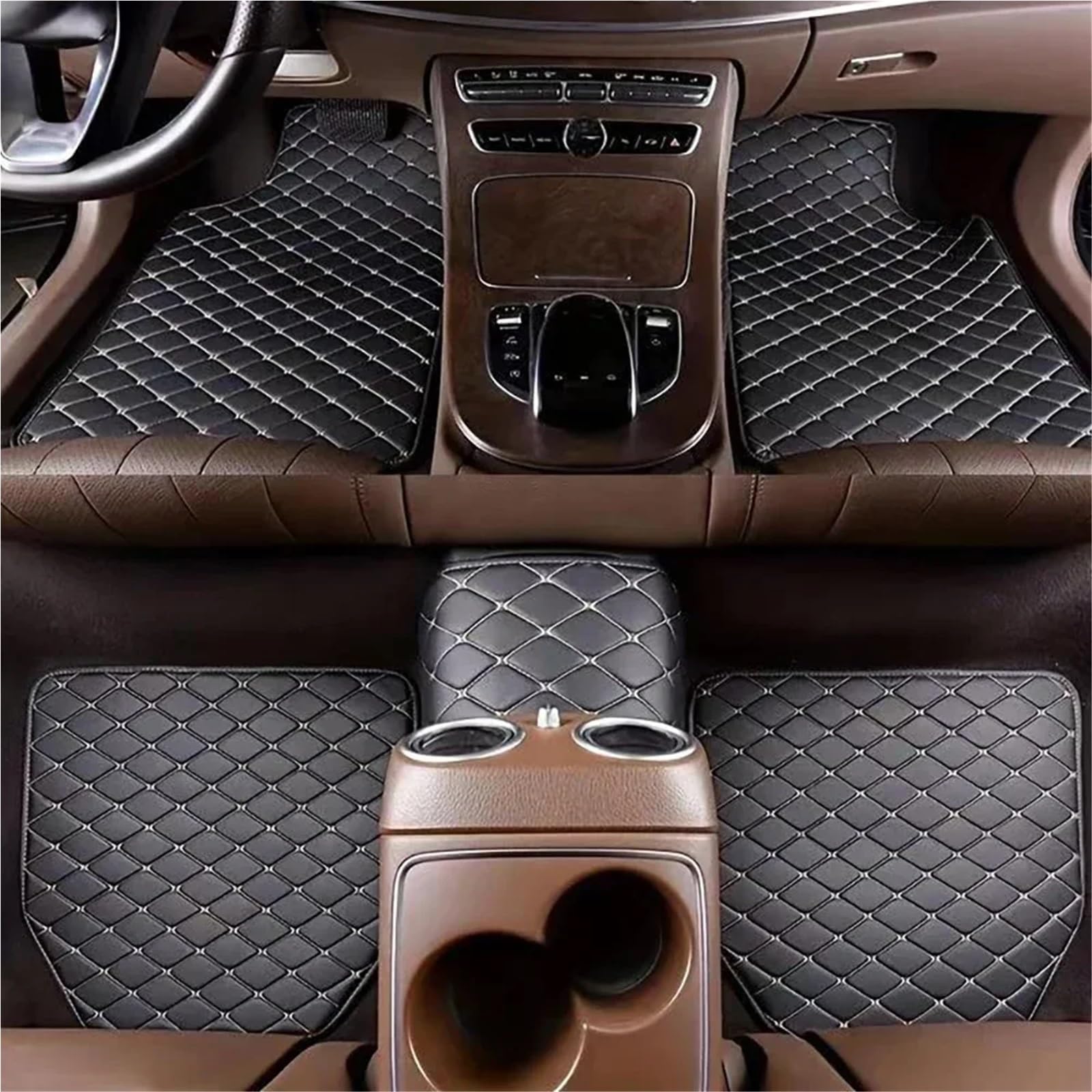 5 szt. uniwersalnych skórzanych dywaników samochodowych, dywaniki samochodowe, dywaniki samochodowe, dywaniki antypoślizgowe, wodoodporne(Black Red line)