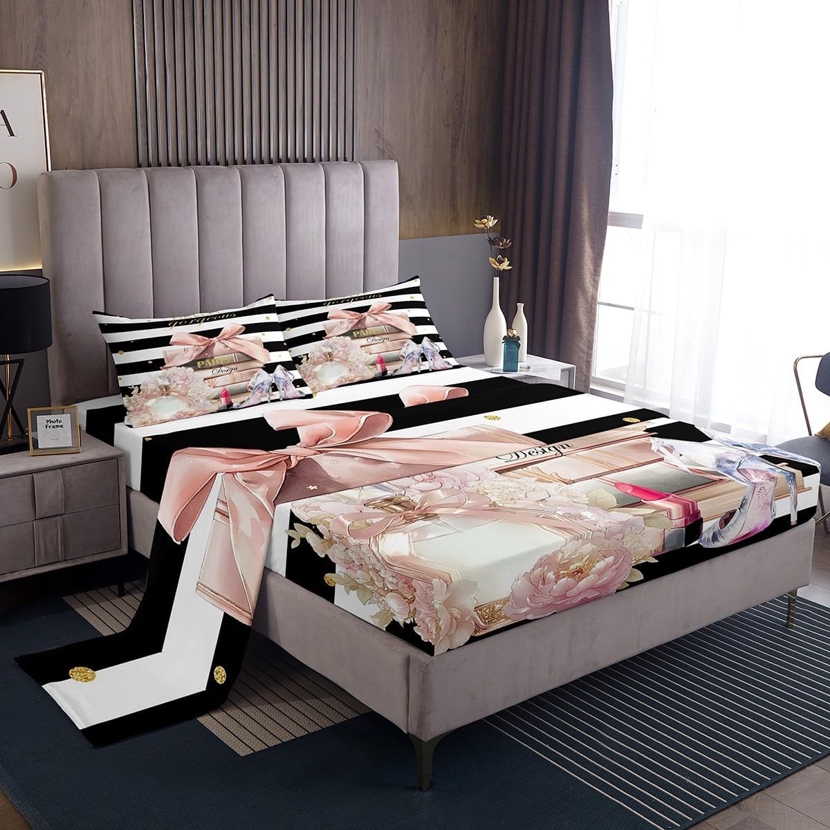 jejeloiu Butterfly Bed Sheets Set Twin Size Kids Oil Painting Fitted Sheet with Deep Pocket for Boys Girls Teens Black White Bedding Set Breathable Animal Bedroom Decor