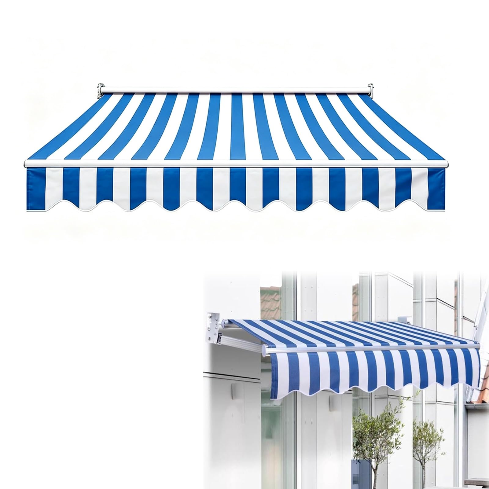 Markisenstoff Ersatz Markisentuch Markisenbespannung Wasserdicht UV Schutz Polyester Ersatzstoff, Manuelle Markisen-Ersatzstoff Mit Volant, Überdachung Für Terrassen