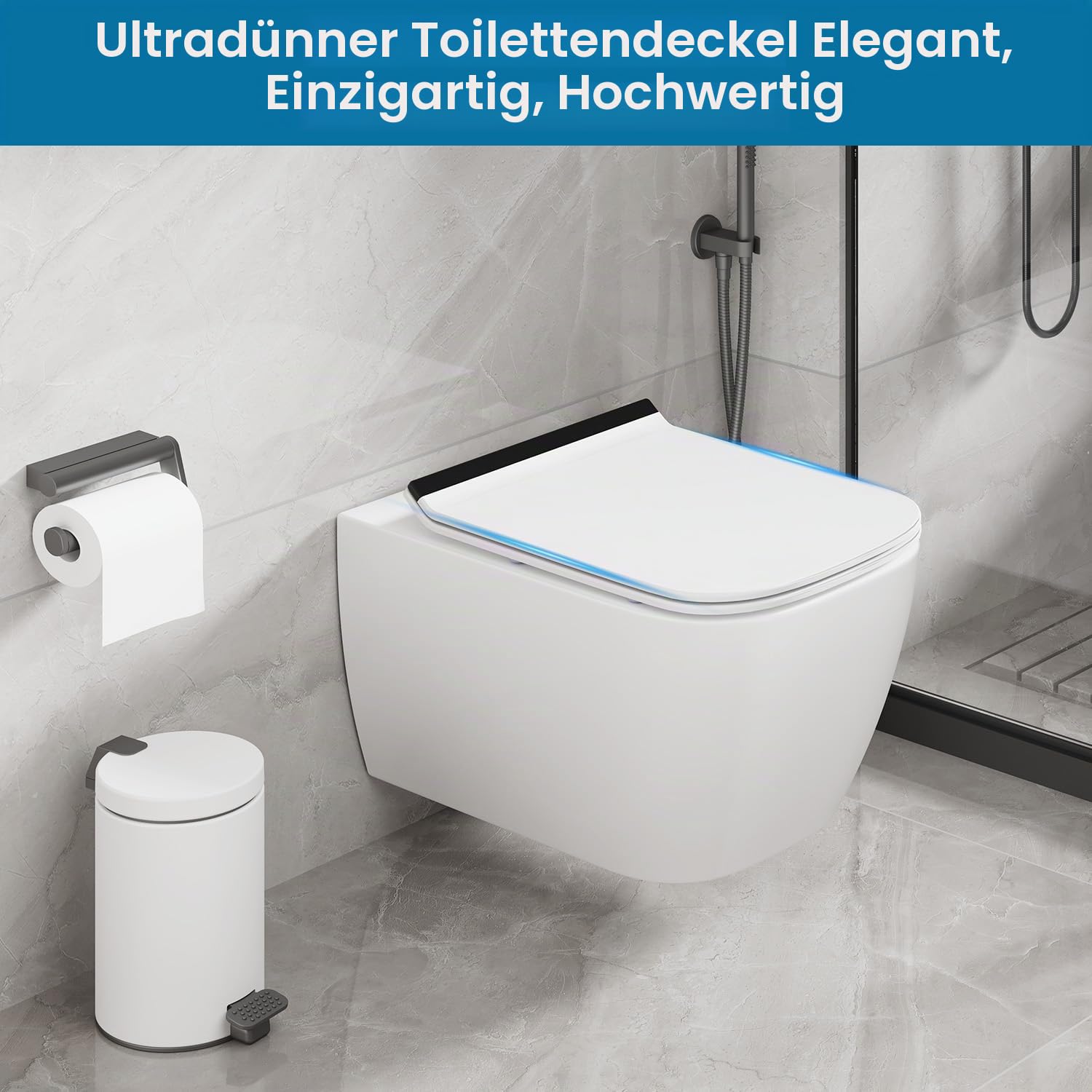 Klodeckel mit Absenkautomatik Eckig Form, Toilettendeckel Duroplast, WC-Sitz Einfache Montage und Reinigung, Klodeckel mit Quick-Release-Funktion, Klobrille Softclose, Toilettensitz Weiß