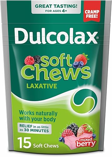 Dulcolax Soft Chews - Laxante salino suave para aliviar el estreñimiento, hidróxido de magnesio 1200 mg, 15 unidades, sabor a bayas mixtas