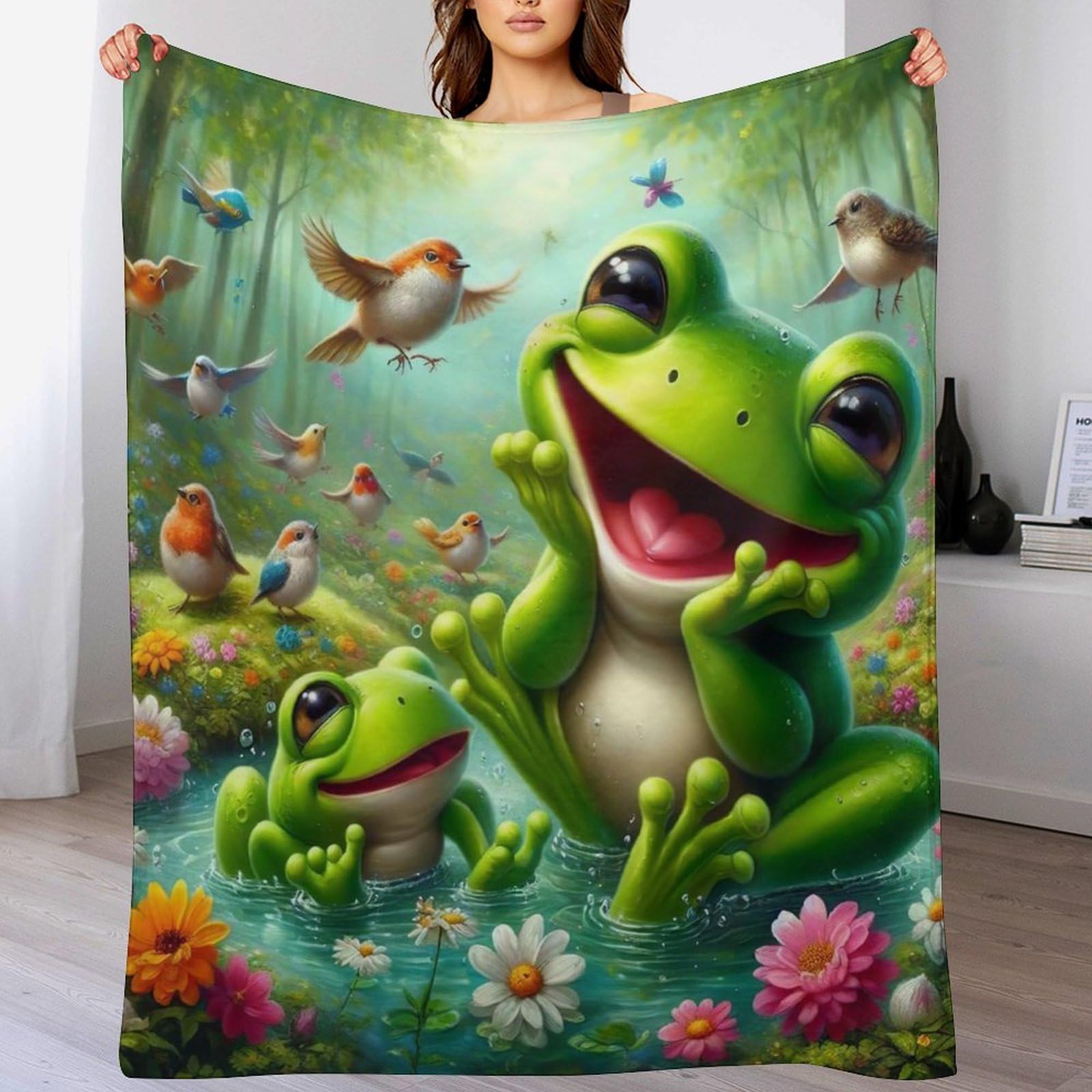 Couverture canapé grenouille 140x180cm en flannel douce pour toutes saisons